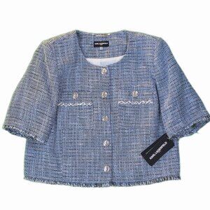 Karl Lagerfeld Paris Short Sleeve Tweed Jacket Chambray Blue Size 10